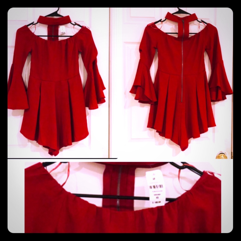 LF Burgundy Off the Shoulder Romper